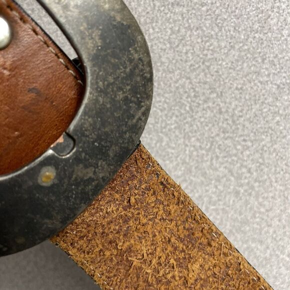 Vtg Another Line Leather Belt Brown Distressed 1.5" Made in USA Copper? Buckle - Picture 10 of 10